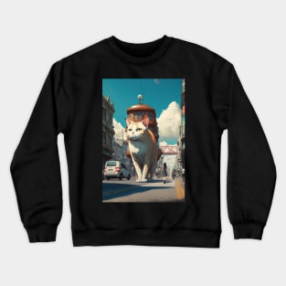 Giant cat walking on the street Crewneck Sweatshirt